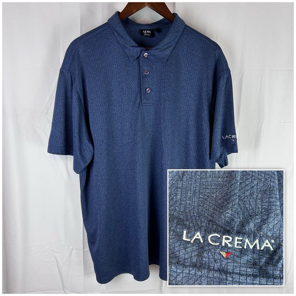 AKWA Short Sleeve Polo Shirt Mens XL Navy Blue‎ Geometric Made In USA La Crema